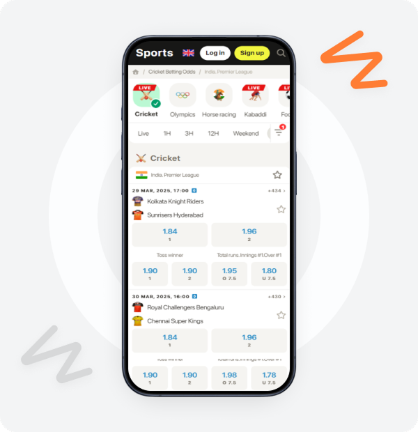 Mobile phone with IPL Win Betting App interface